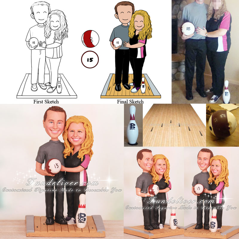 Bowling Ball Bowler Wedding Cake Toppers